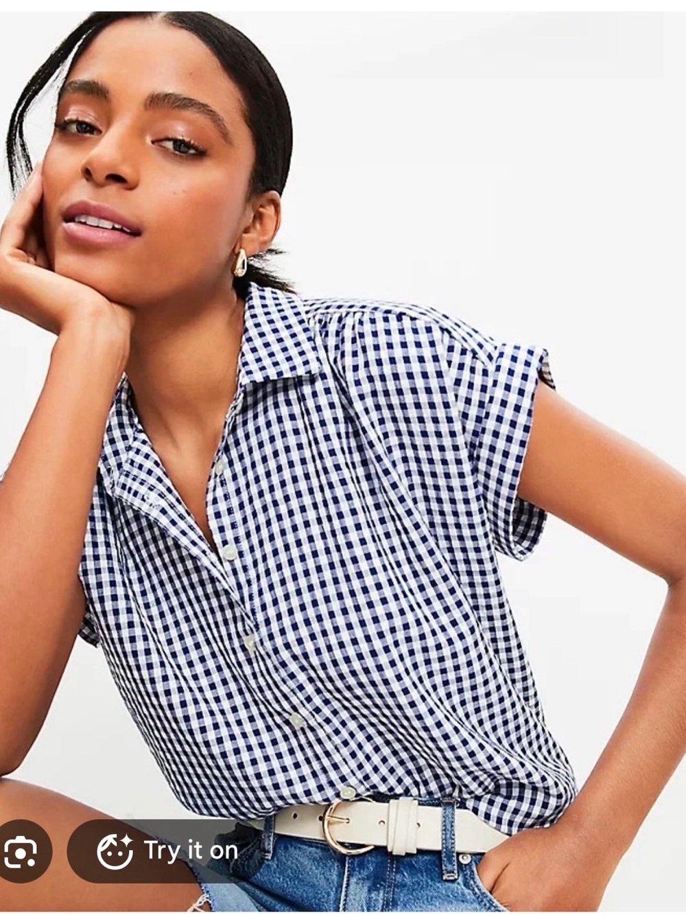 Loft Gingham Pucker Dolman Shirt size xl